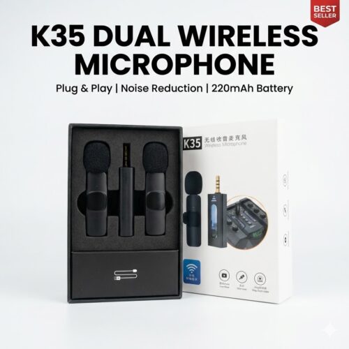 K35 Dual Wireless Dynamic Microphone (3.5mm) - 220mAh Battery, Noise Cancelling