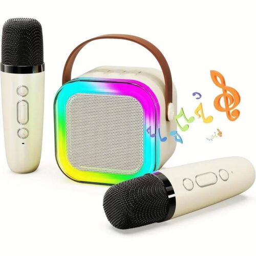 K12 Portable Mini Karaoke Speaker with Dual Wireless Mic – RGB Lighting